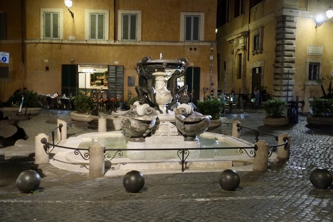 The Turtle Fountain in Piazza Mattei at night